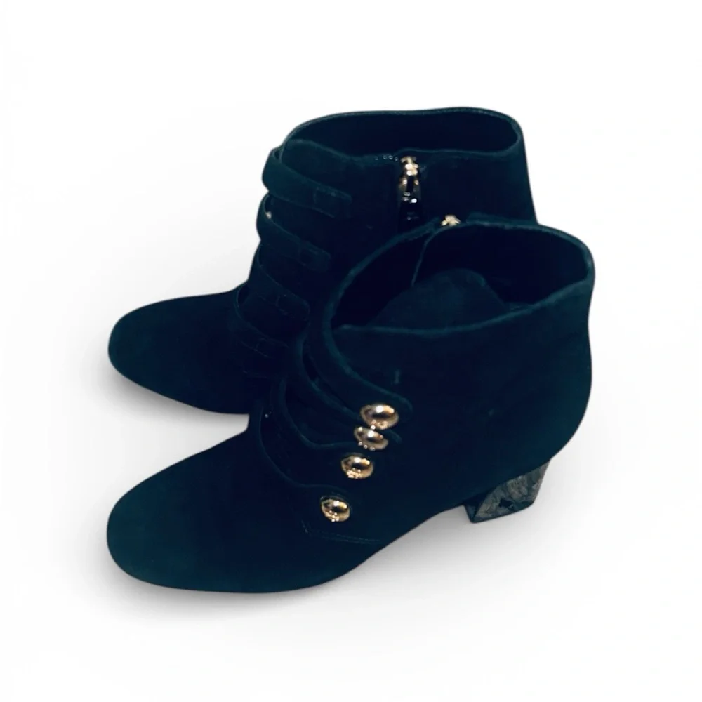 Tory Burch Black Booties with Gold Buckles - Picture 2 of 9